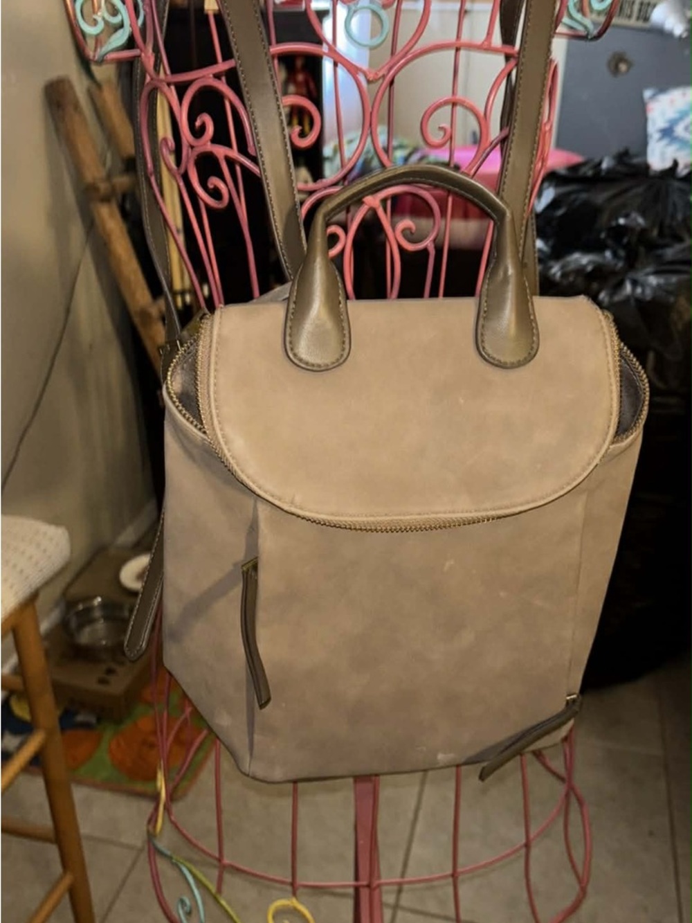 Taupe Convertible Women's Backpack Tote - Unbranded